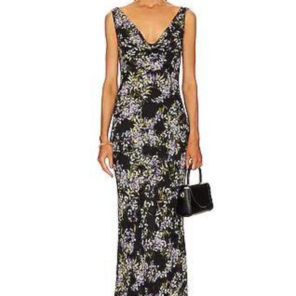 Deep Drape Neck Gown in Lavender Floral